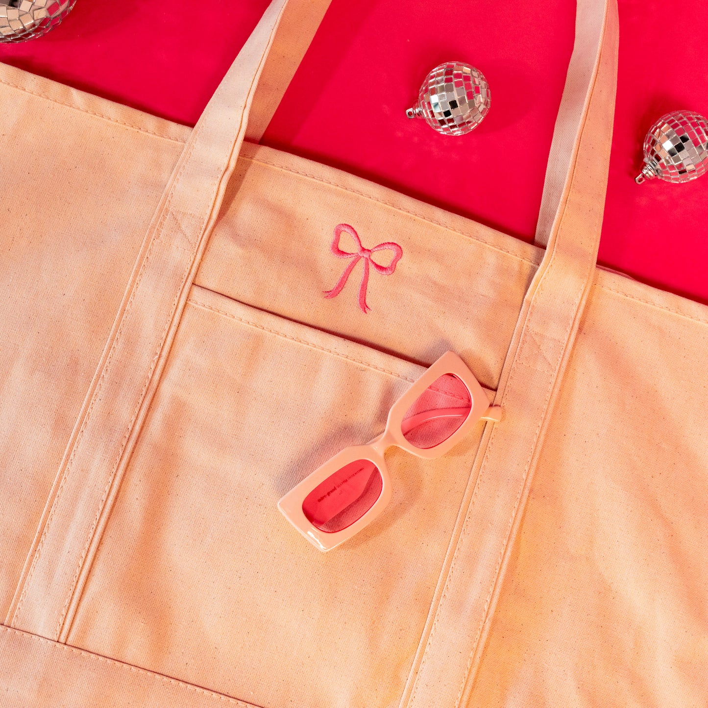 beige and pink tote bag