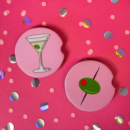 pink and green car coasters