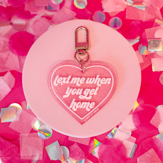 pink keychain with glitter