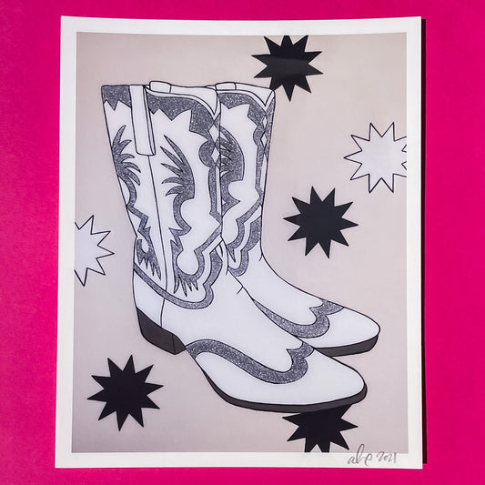 White Cowboy Boots Art Print - Gasp