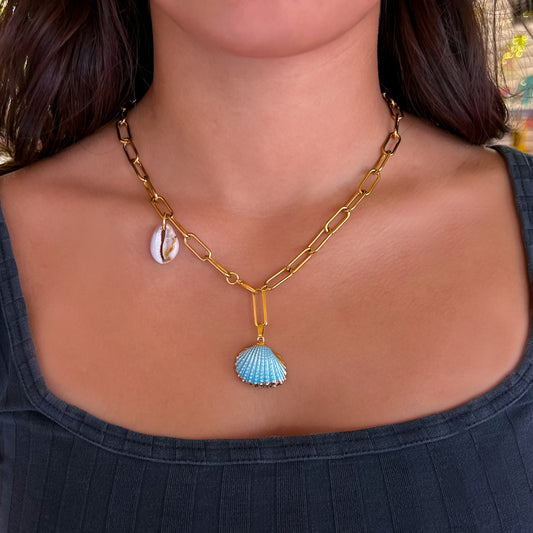 Turquoise Sea Shell Charm Necklace - Gasp