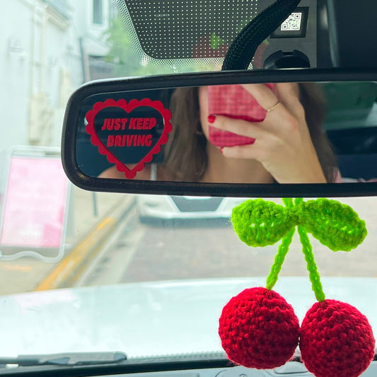 Just Keep Driving Heart Car Mirror Decal