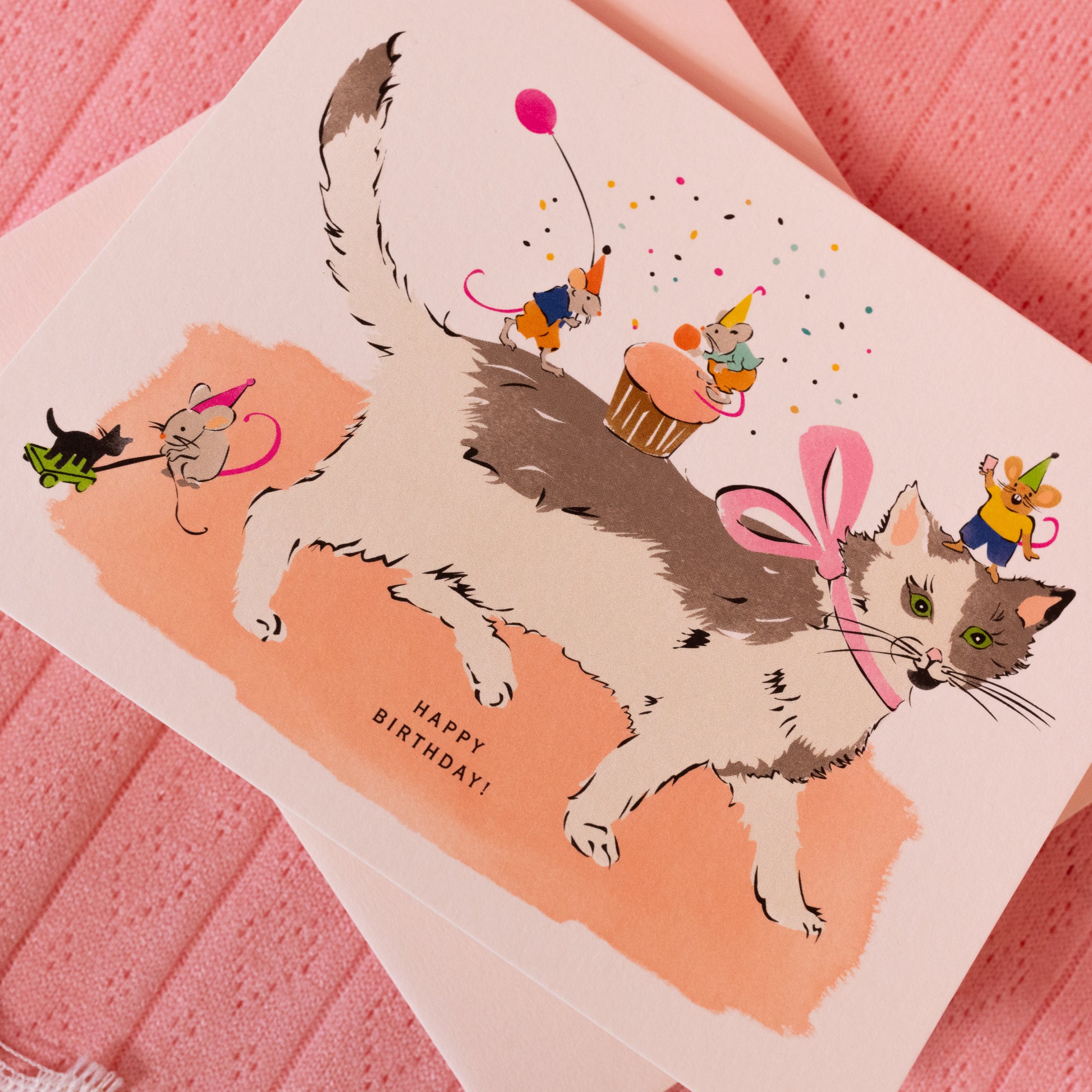 white card with cat and mice