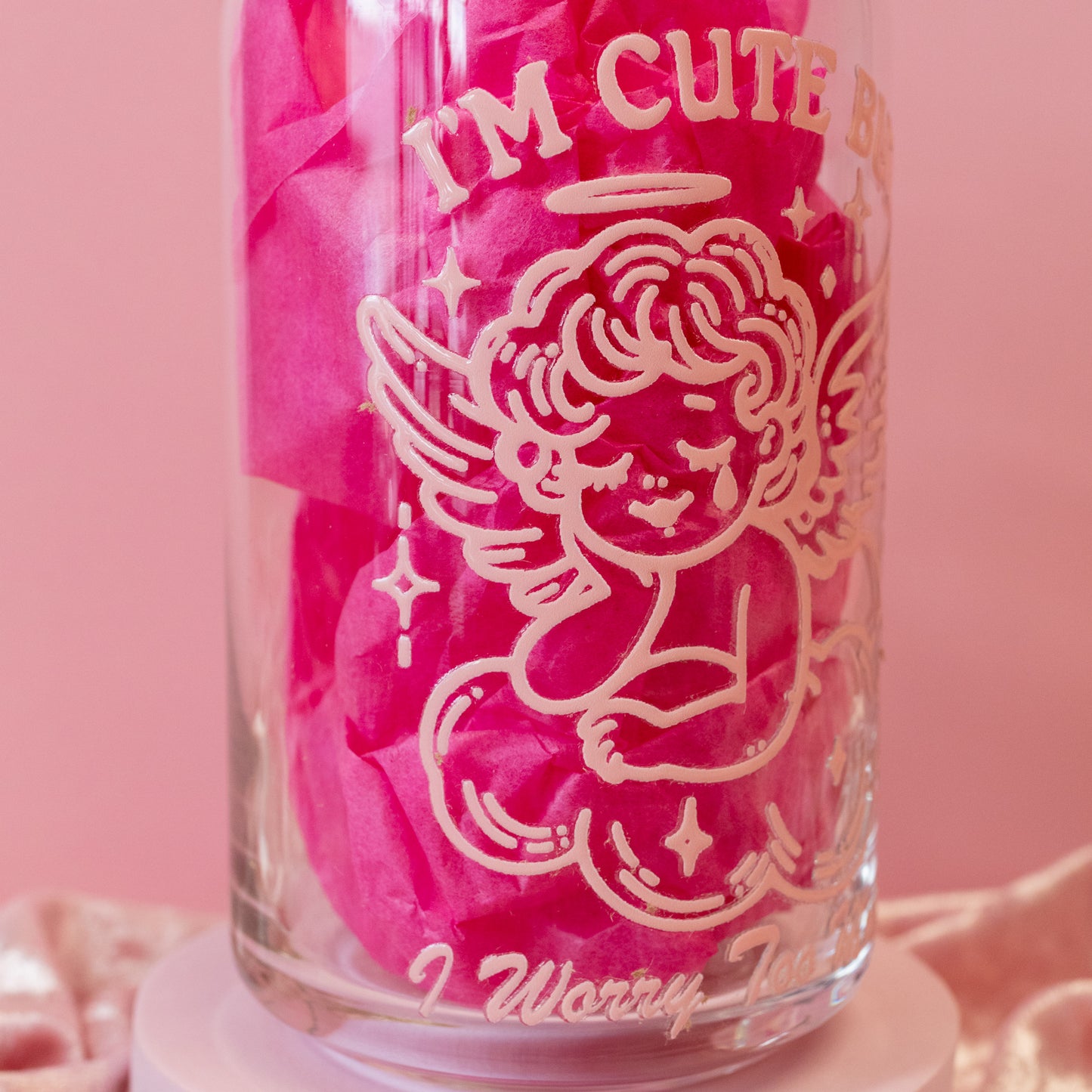 pink angel beer can glass