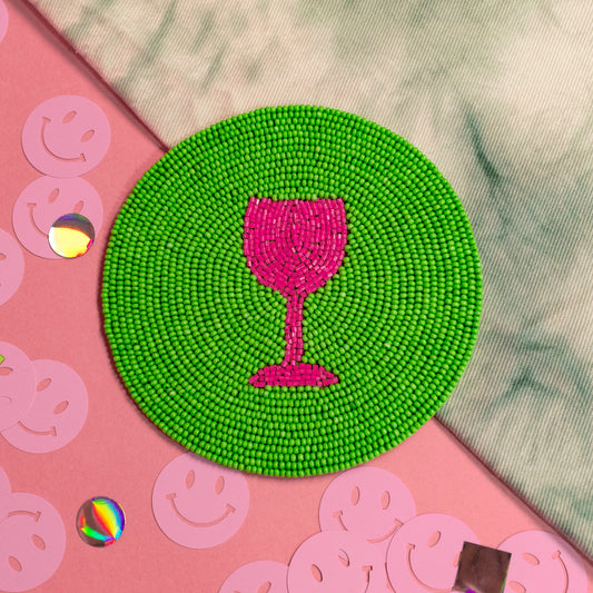 Wine Glass Beaded Coaster