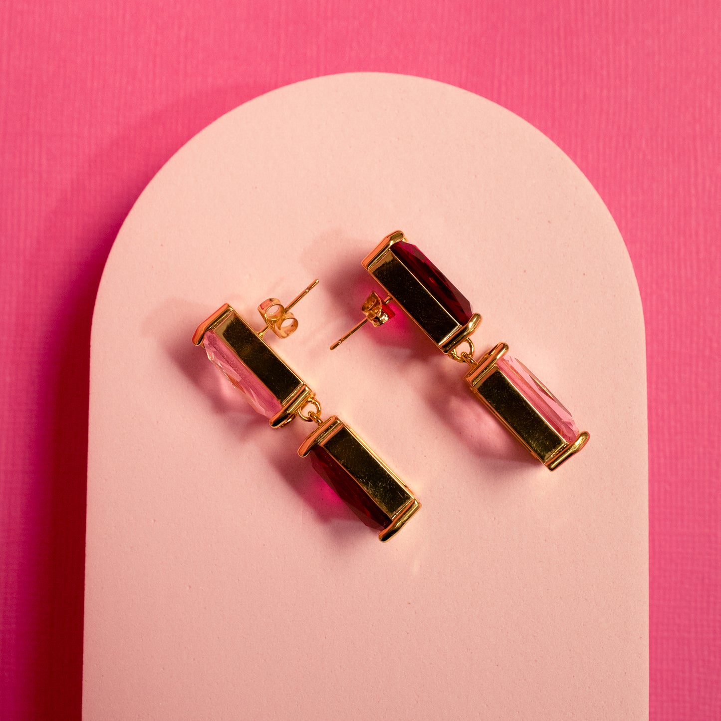 Pink Two Toned Jeweled Earrings