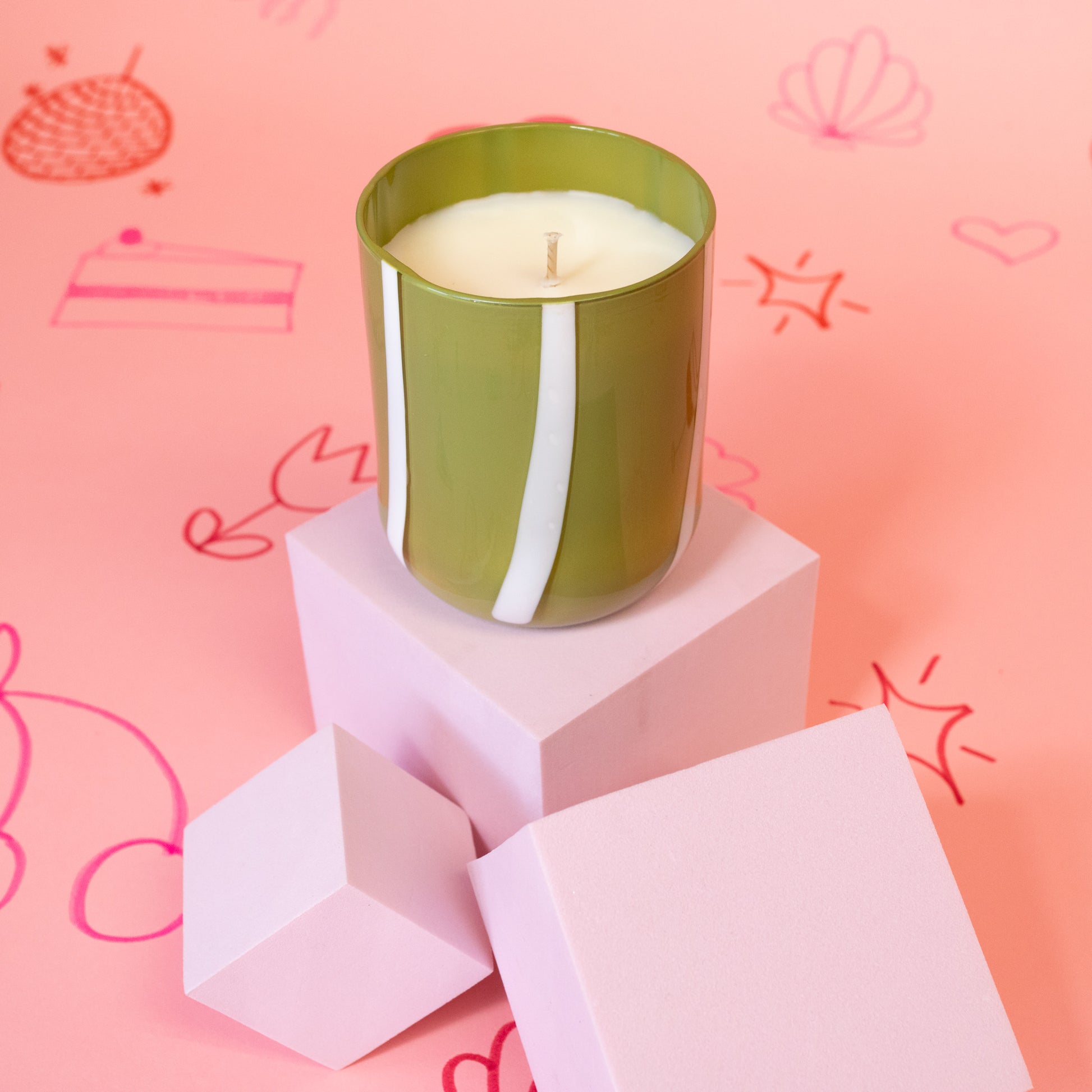 green and white striped candle