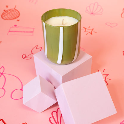 green and white striped candle