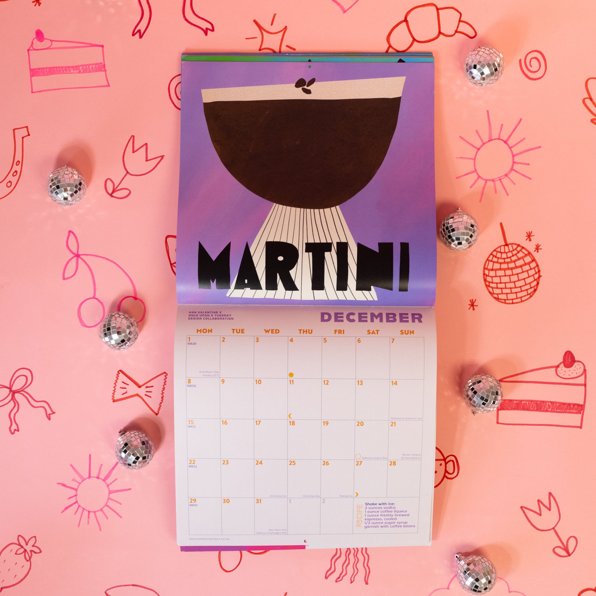 purple espresso martini on calendar