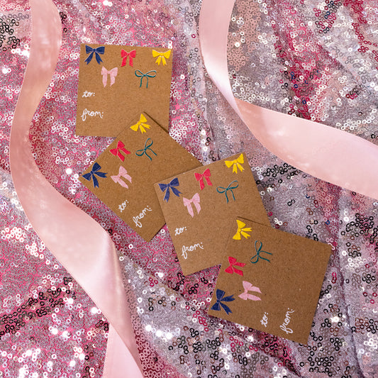 brown gift tags with bows