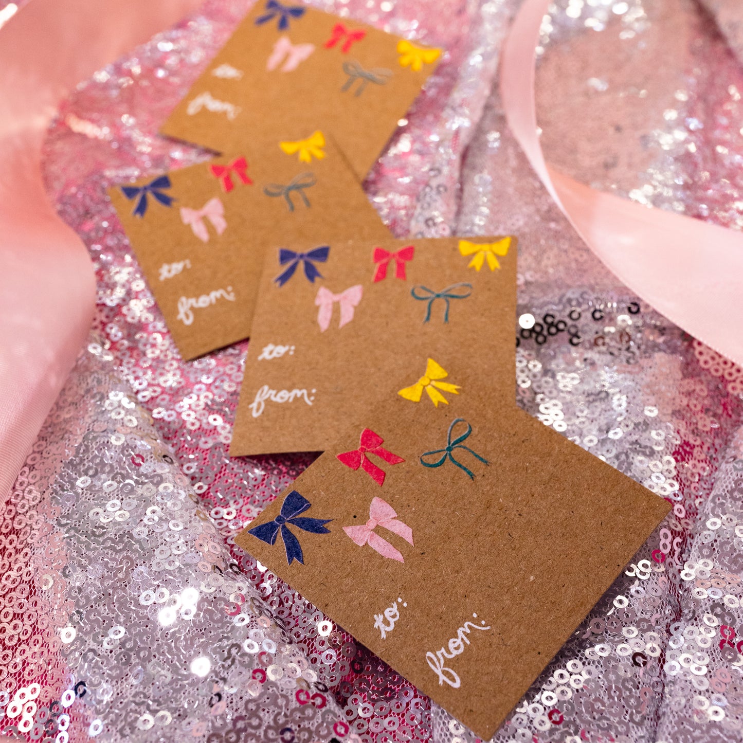 colorful bows gift tag design