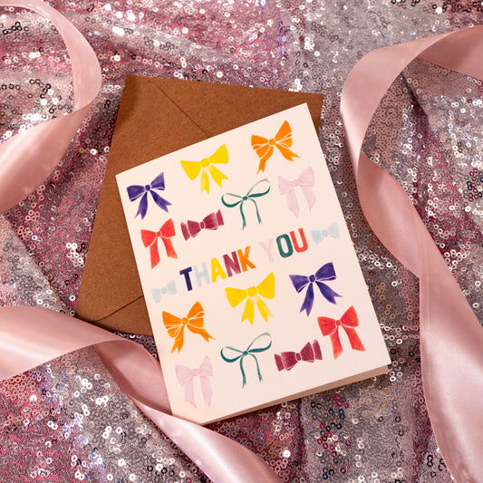 thank you card with colorful bows