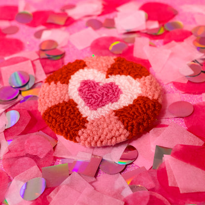 red and pink retro heart car coaster
