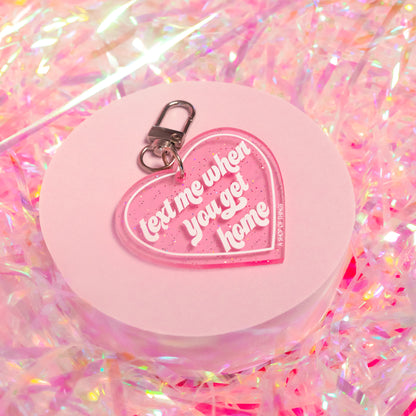 pink glitter heart keychain