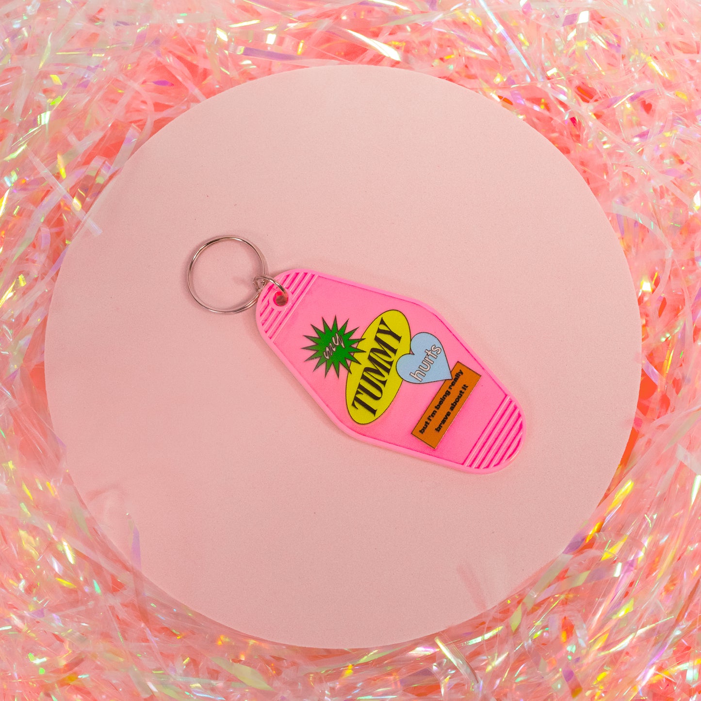 pink with colorful shapes keychain