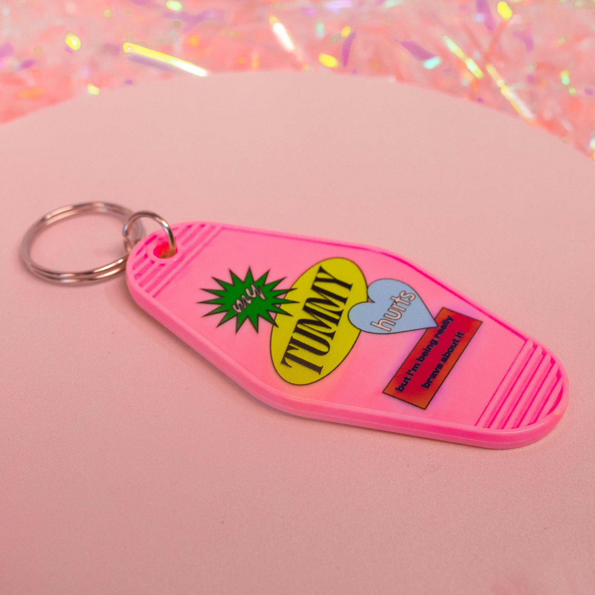 pink with colorful shapes keychain