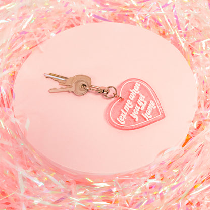 pink glitter heart keychain