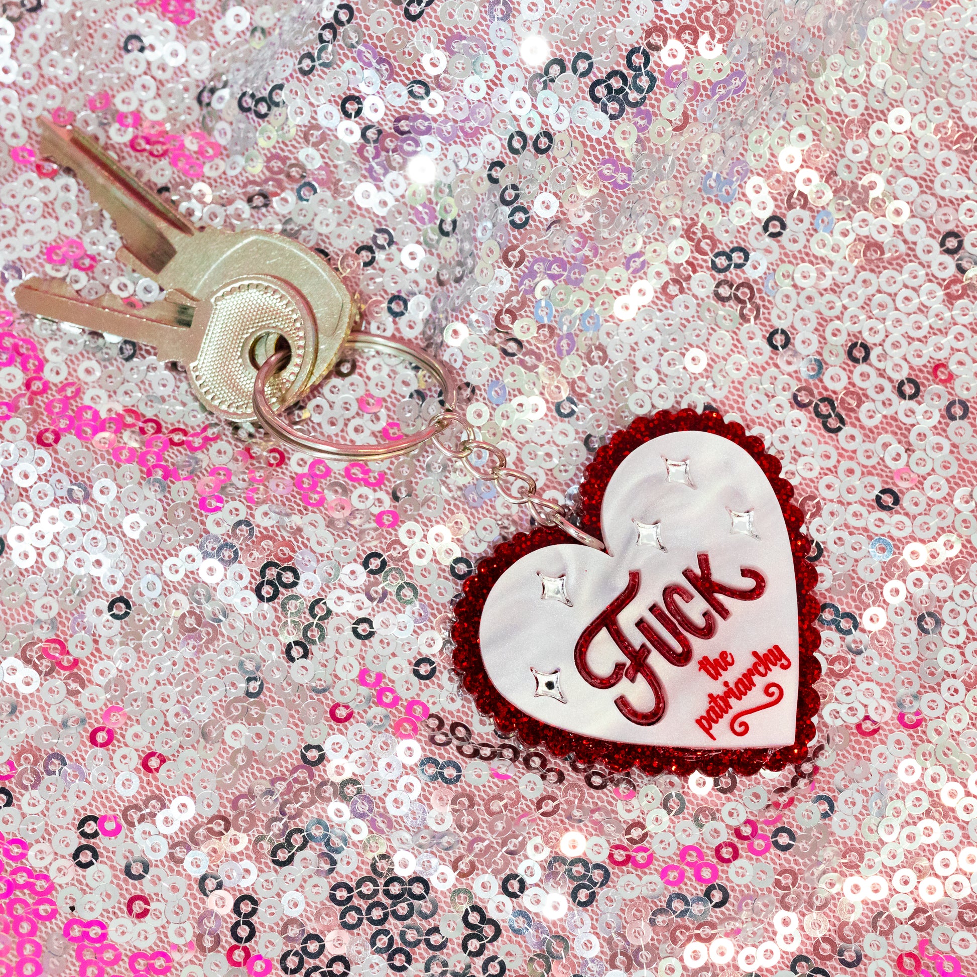 red and white heart keychain