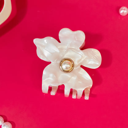 white pearlescent flower claw clip