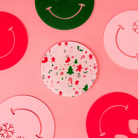 christmas doodles pink coaster