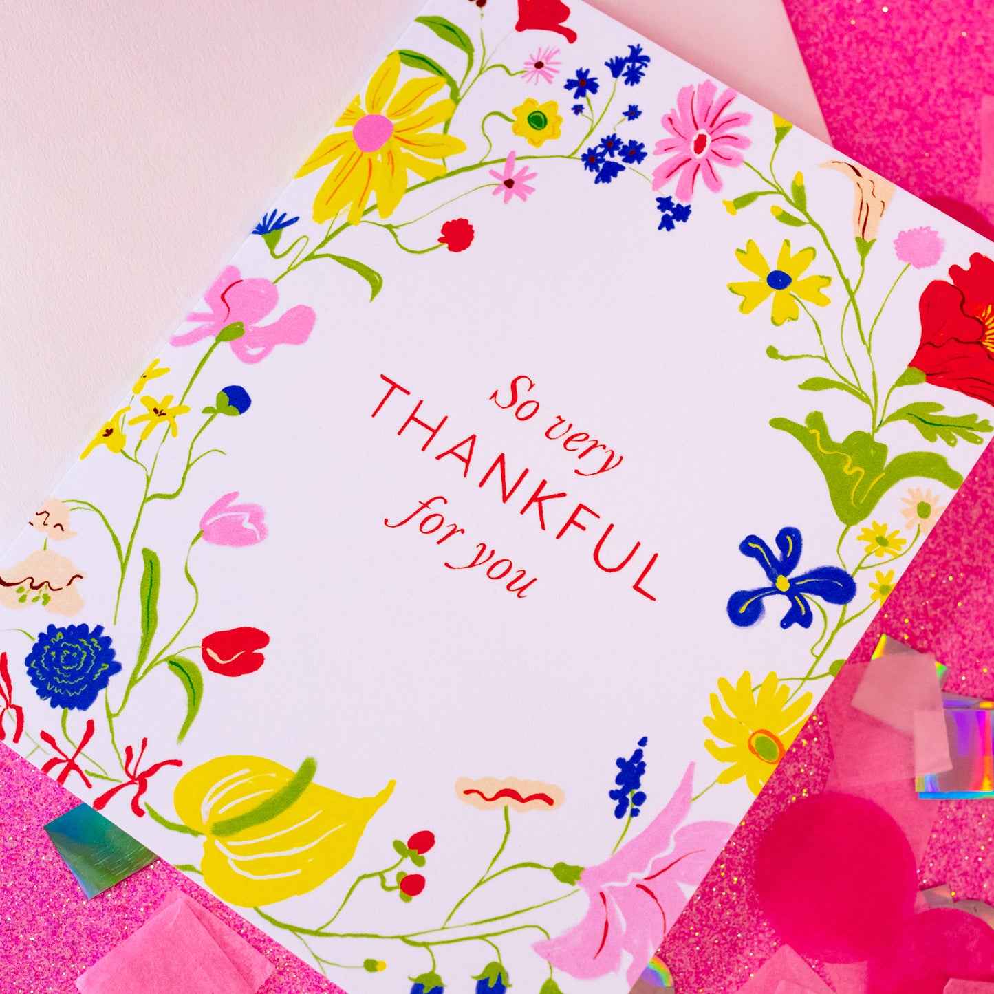 flower card with red words