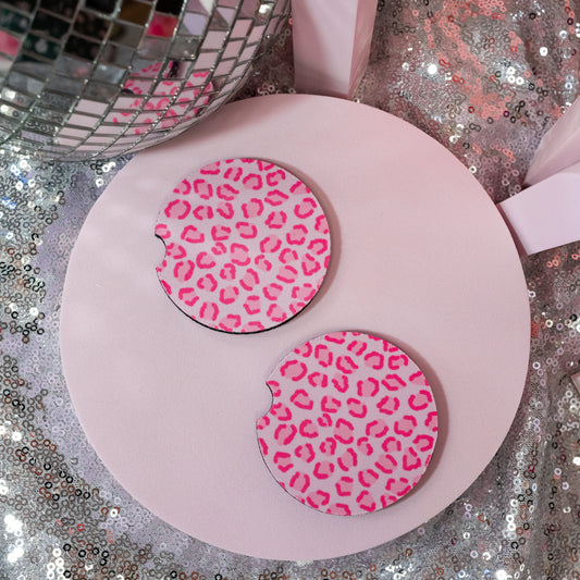 Pink Cheetah Print Car Coasters - Gasp