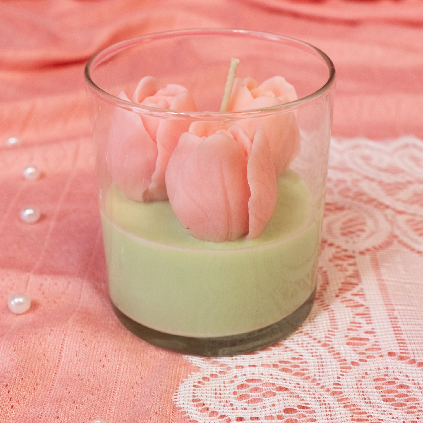 green and pink candle