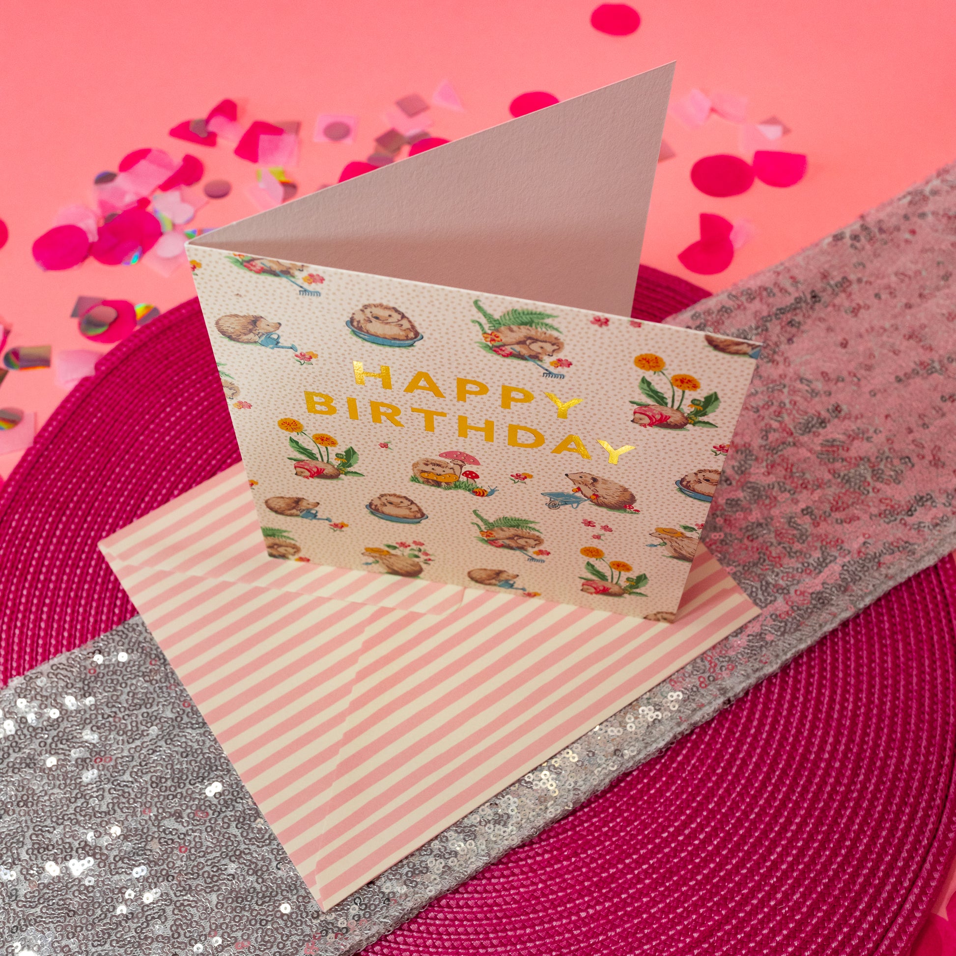 greeting card with striped envelope