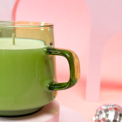 candle with a handle green mug