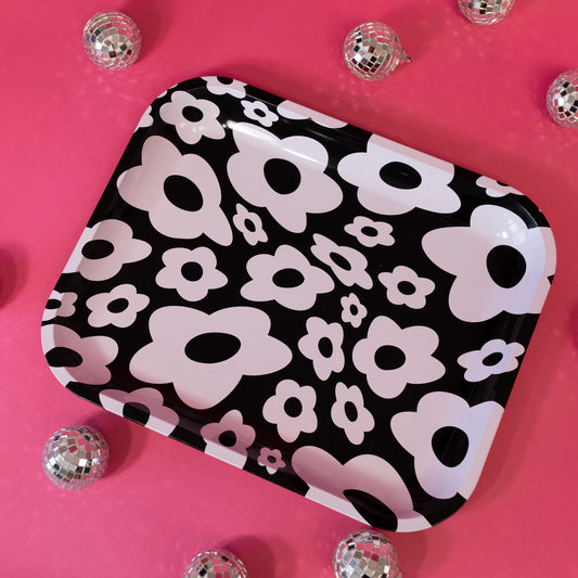 Black & White Groovy Flower Tray