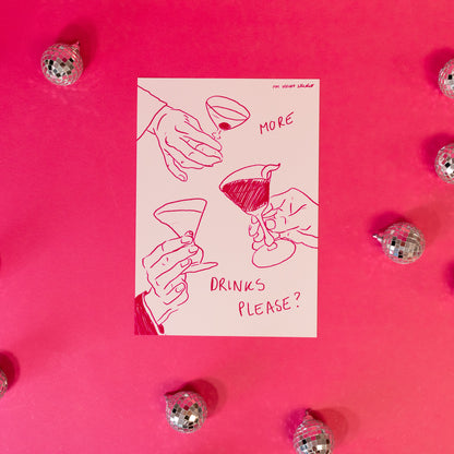 pink more drinks please wall art print