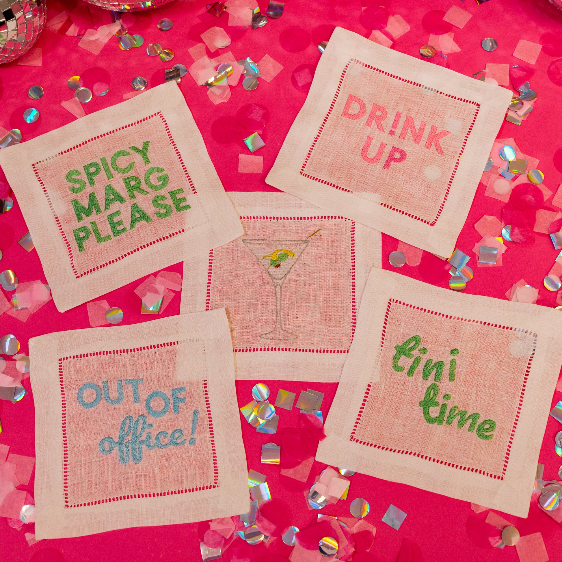 Embroidered Cocktail Napkins - Gasp