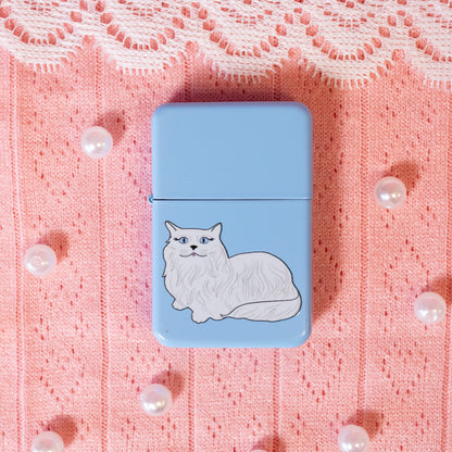 blue lighter with white cat