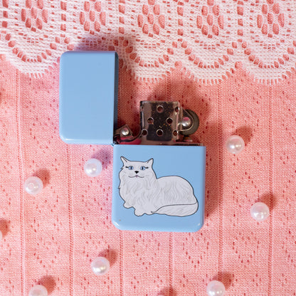 blue and white cat lighter