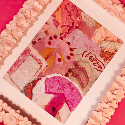 pink, white, orange and red cakes print