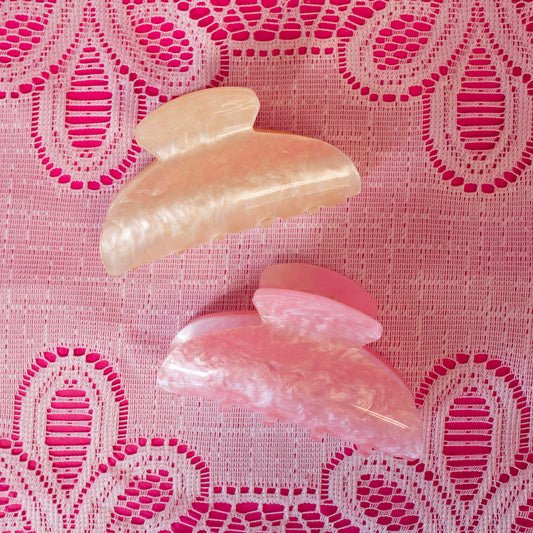 cream and pink pearlescent hair clips