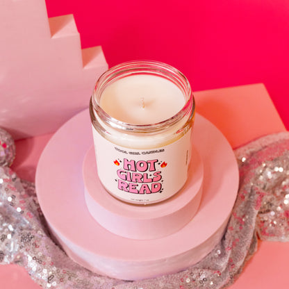 Hot Girls Read Candle - Gaspwhite candle with pink words and fire