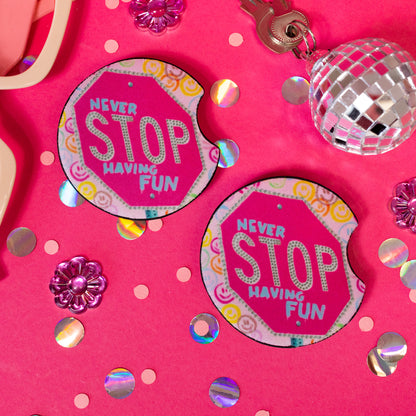 pink stop sign coaster