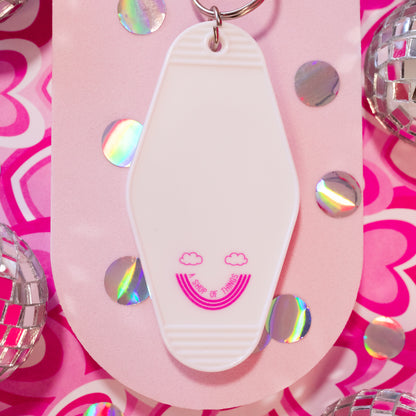 white and pink blank keychain