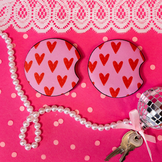Pink Hearts Car Coaster Set