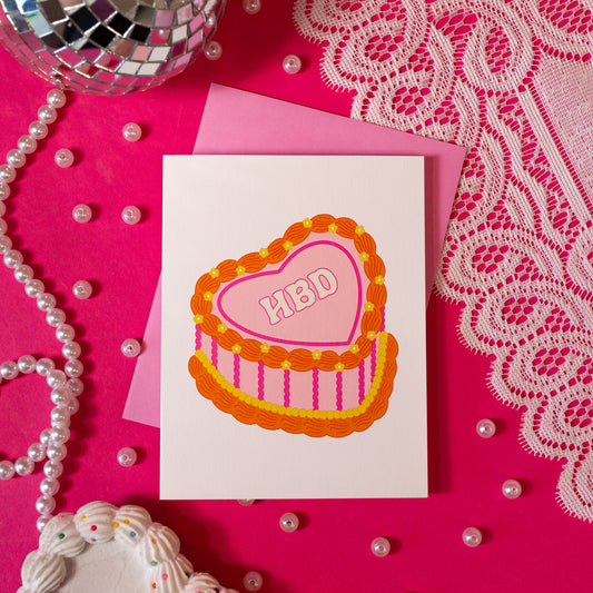HBD Retro Heart Cake Greeting Card