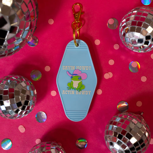 light blue keychain with frog