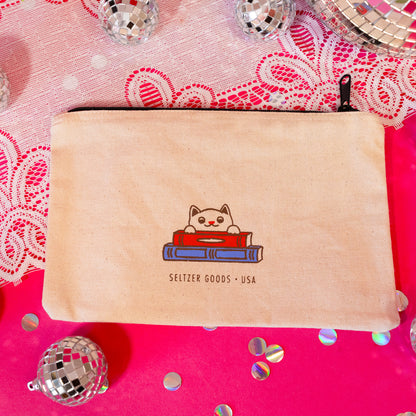 red and blue books pouch 