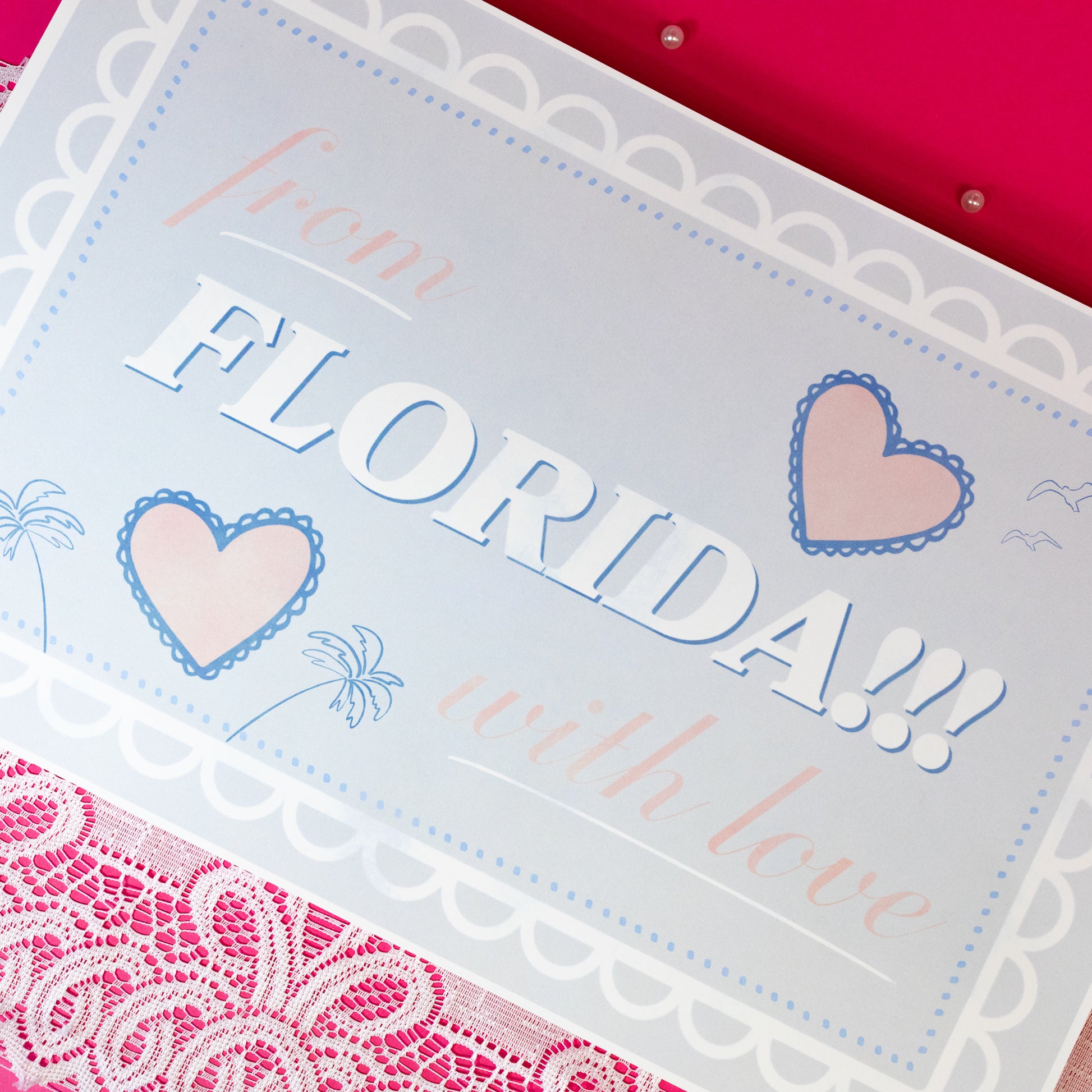 light blue print with pink hearts 