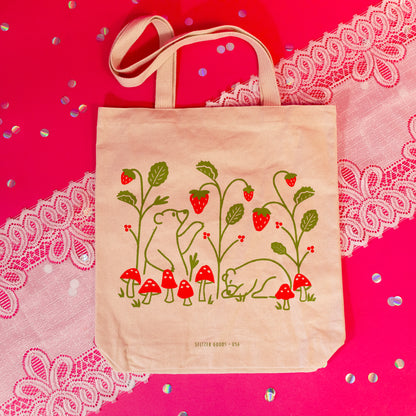 strawberries and leaves tote bag