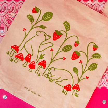 red and green beige tote bag