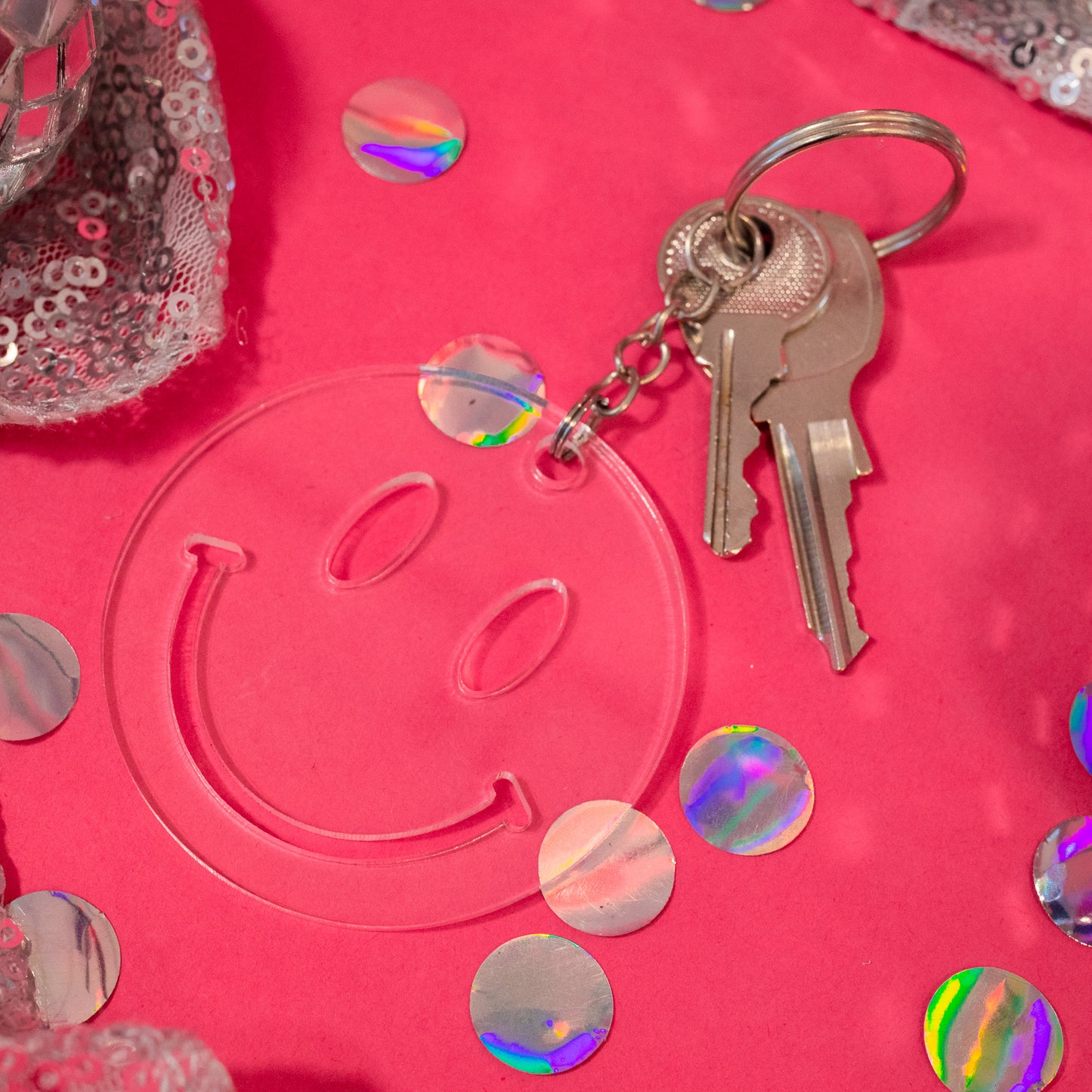 Large Clear Smiley Acrylic Keychain