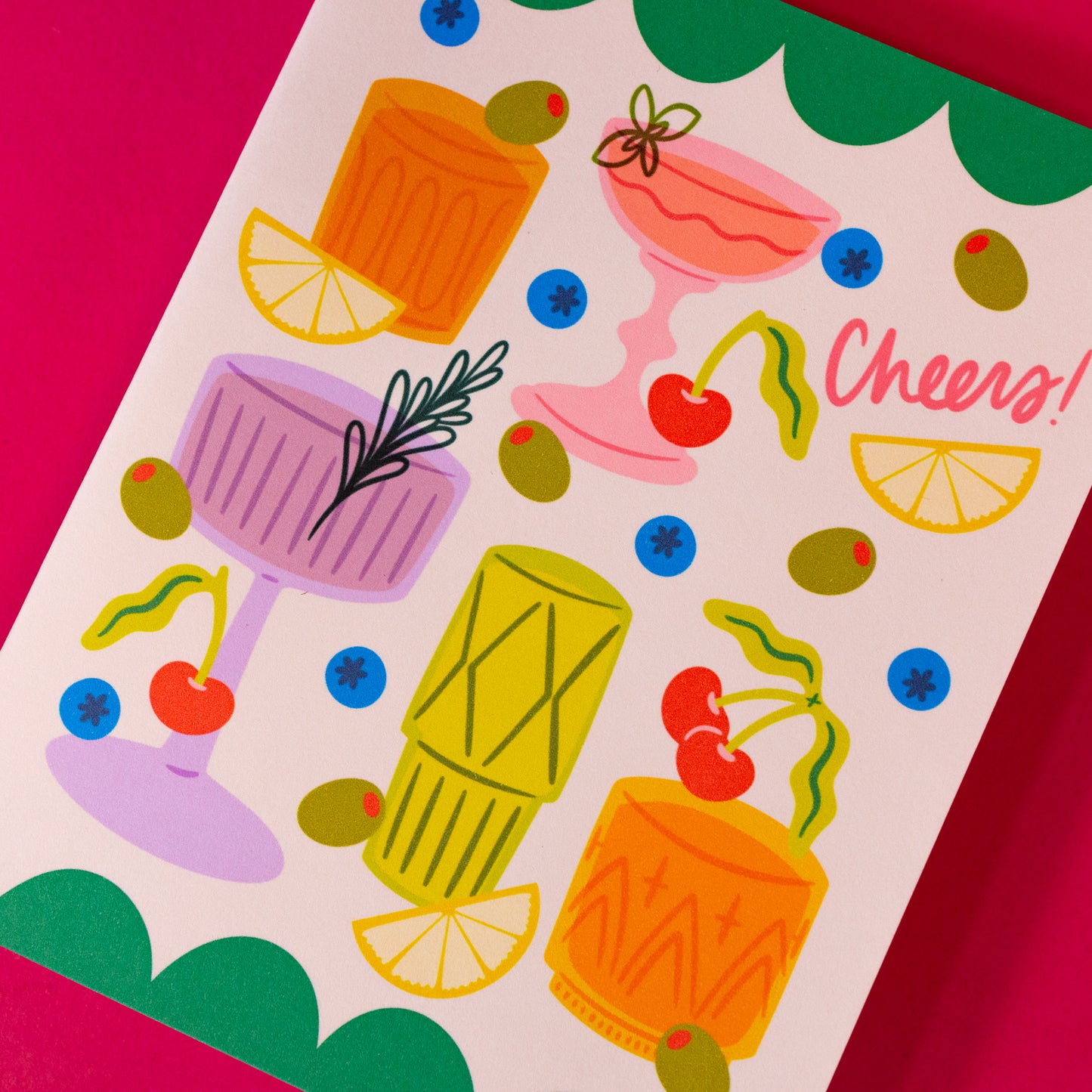 colorful card with cocktail glasses