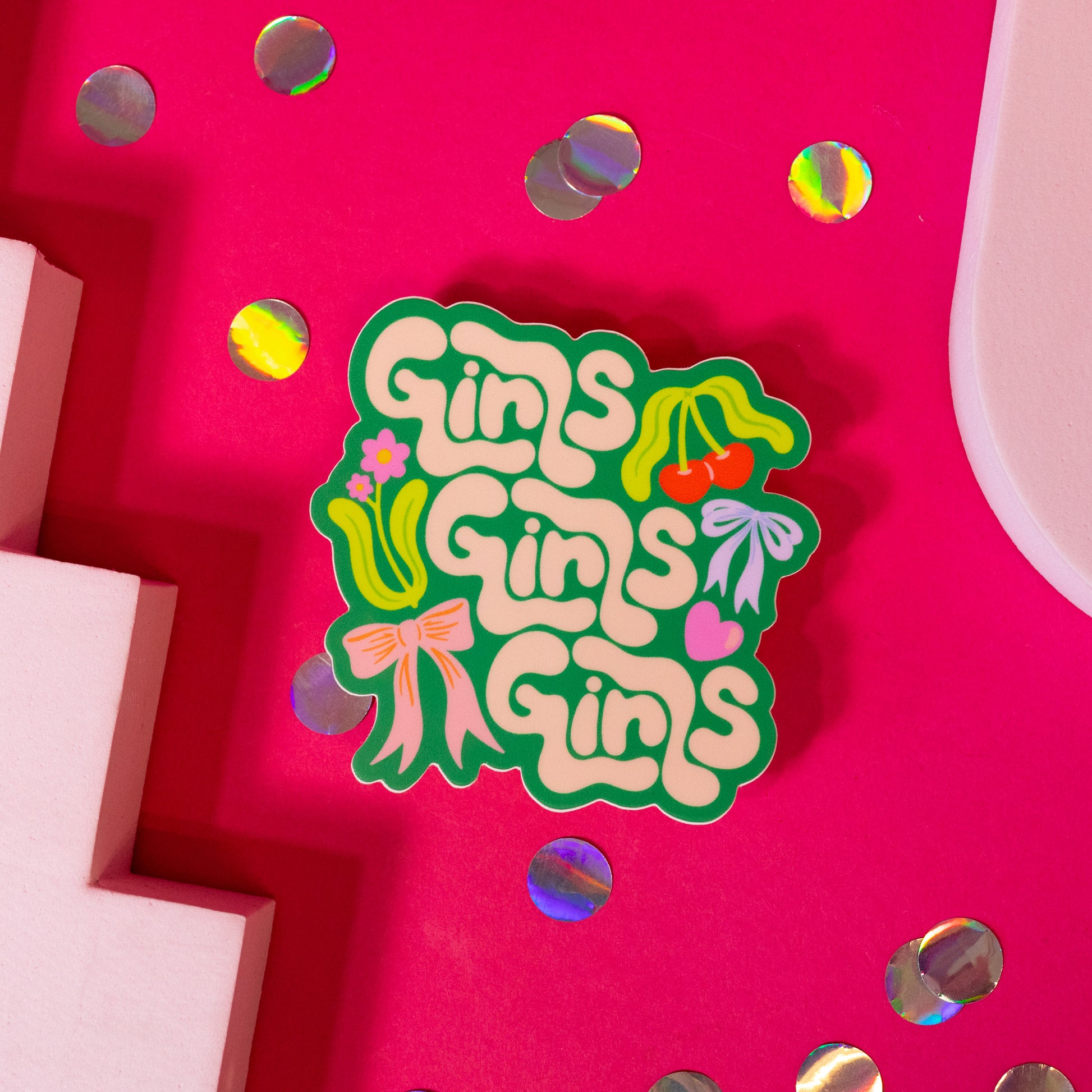 green and pink sticker