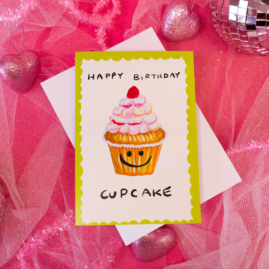 Vintage Cupcake Happy Birthday Greeting Card